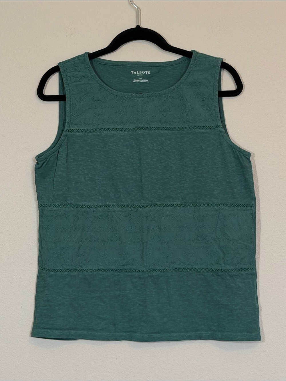 Talbots Teal Eyelet-Panel Sleeveless Tank